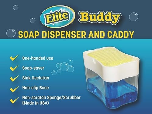 Elite Buddy Dish Soap Dispenser with Sponge Holder White