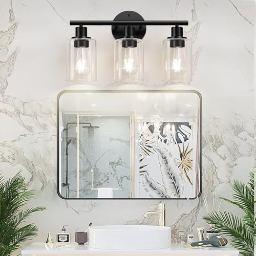 Zarbitta 3-Light Black Wall Lamp with Clear Glass Shades