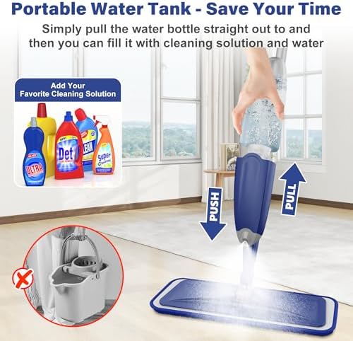 ILAVCLEAN Microfiber Spray Mop - 3 Washable Pads for Wet Dry Cleaning
