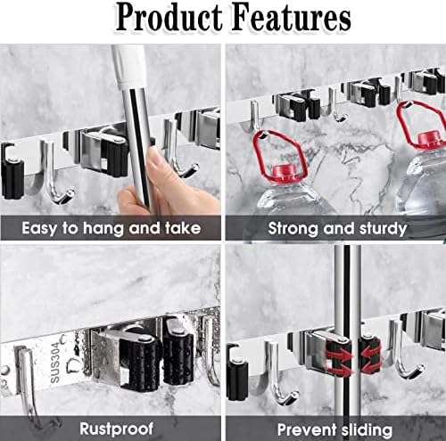 AceMining 5 Racks 4 Hooks Wall Mop Broom Holder