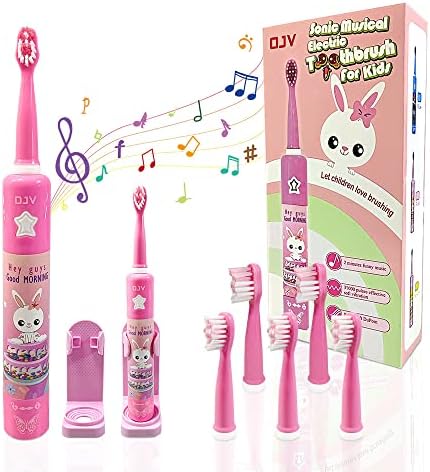 OJV Musical Electric Toothbrush for Kids 3 Modes 2 Min Timer Pink