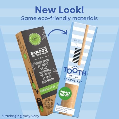 SmartLifeco Bamboo Charcoal Toothbrushes 4-Pack with Case Stand