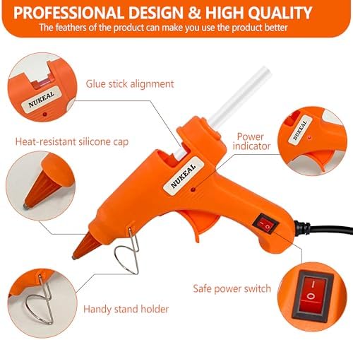 NUKEAL Mini Glue Gun with Case and 24 Sticks 20 Watts Orange