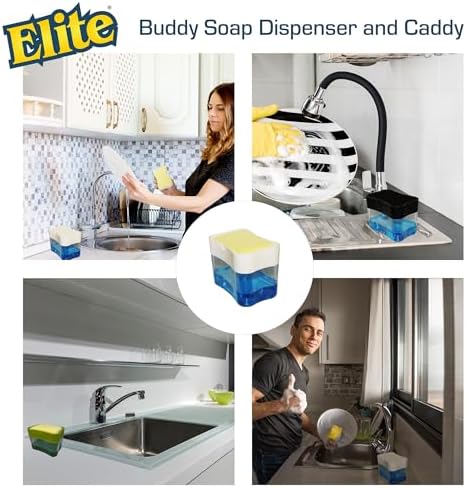 Elite Buddy Dish Soap Dispenser with Sponge Holder White