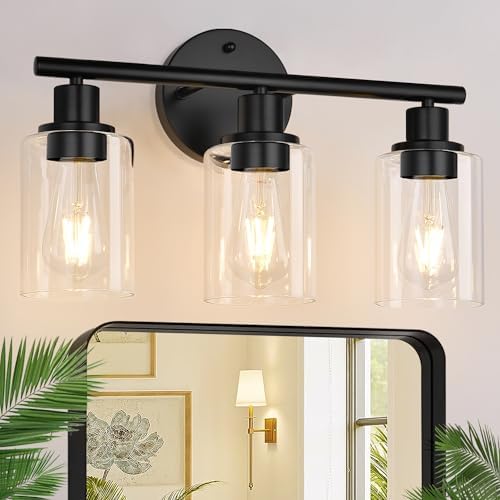 Zarbitta 3-Light Black Wall Lamp with Clear Glass Shades