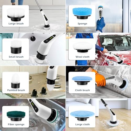 Bomves Cordless Electric Spin Scrubber with 8 Replaceable Brush Heads