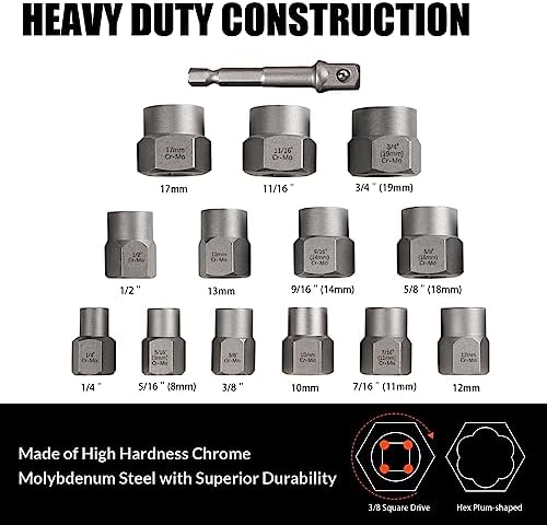 Coobeast 13Pcs Heavy Duty Bolt Extractor Set with 38 Inch Adapter