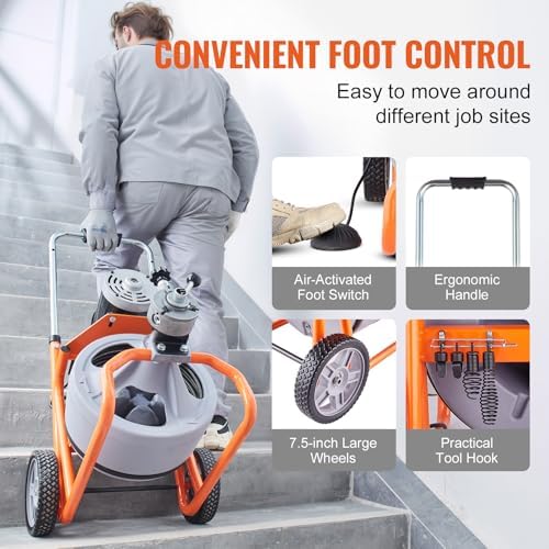 VEVOR 100FT Electric Pipe Cleaning Machine with 38 Steel Cable