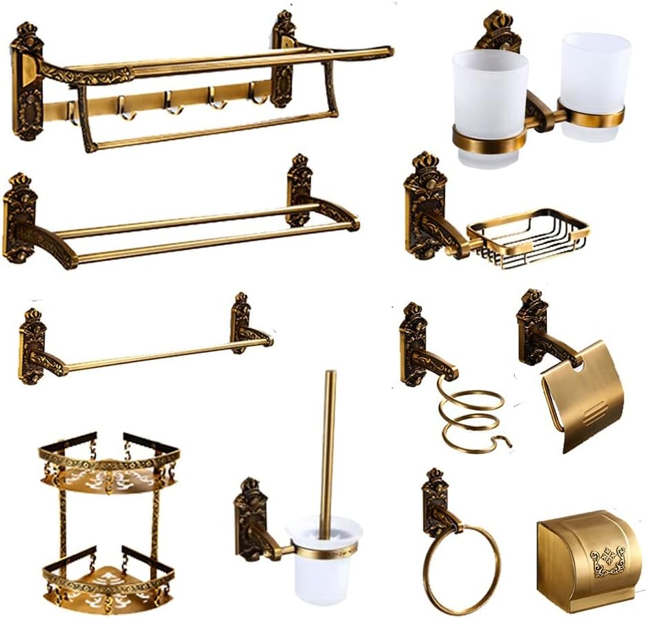 ANNBKA Antique Carved Bathroom Accessories Set with Paper Holder and Towel Rack