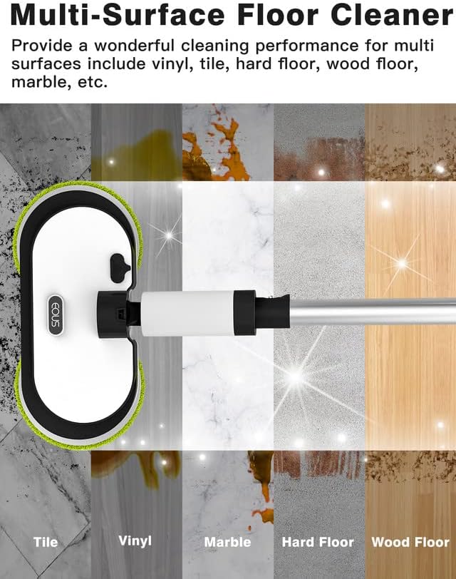 EOUS Cordless Electric Mop with LED Light and 300ML Tank