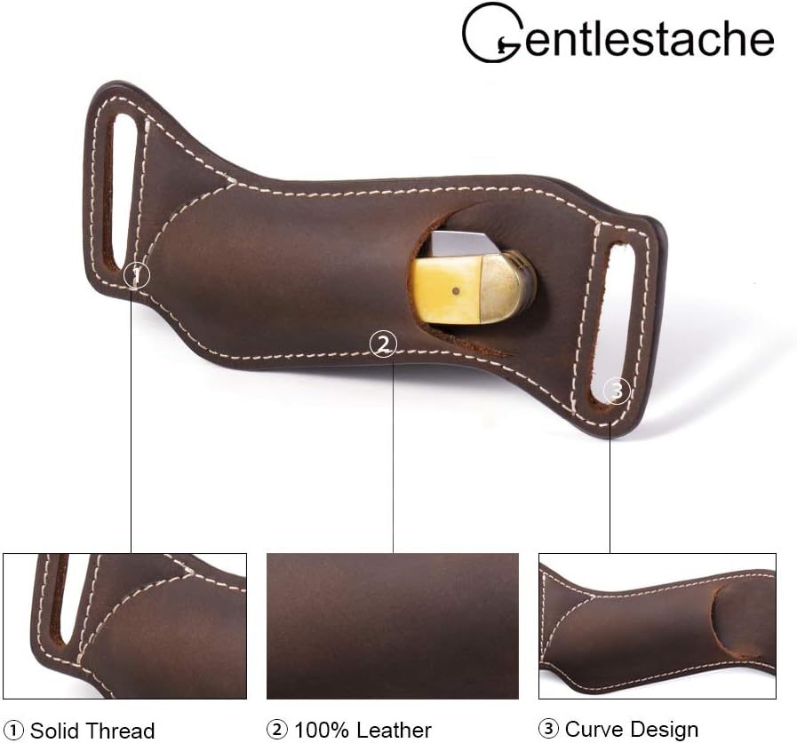 Gentlestache Leather Knife Sheath for Belt EDC Pocket Knife Carrier