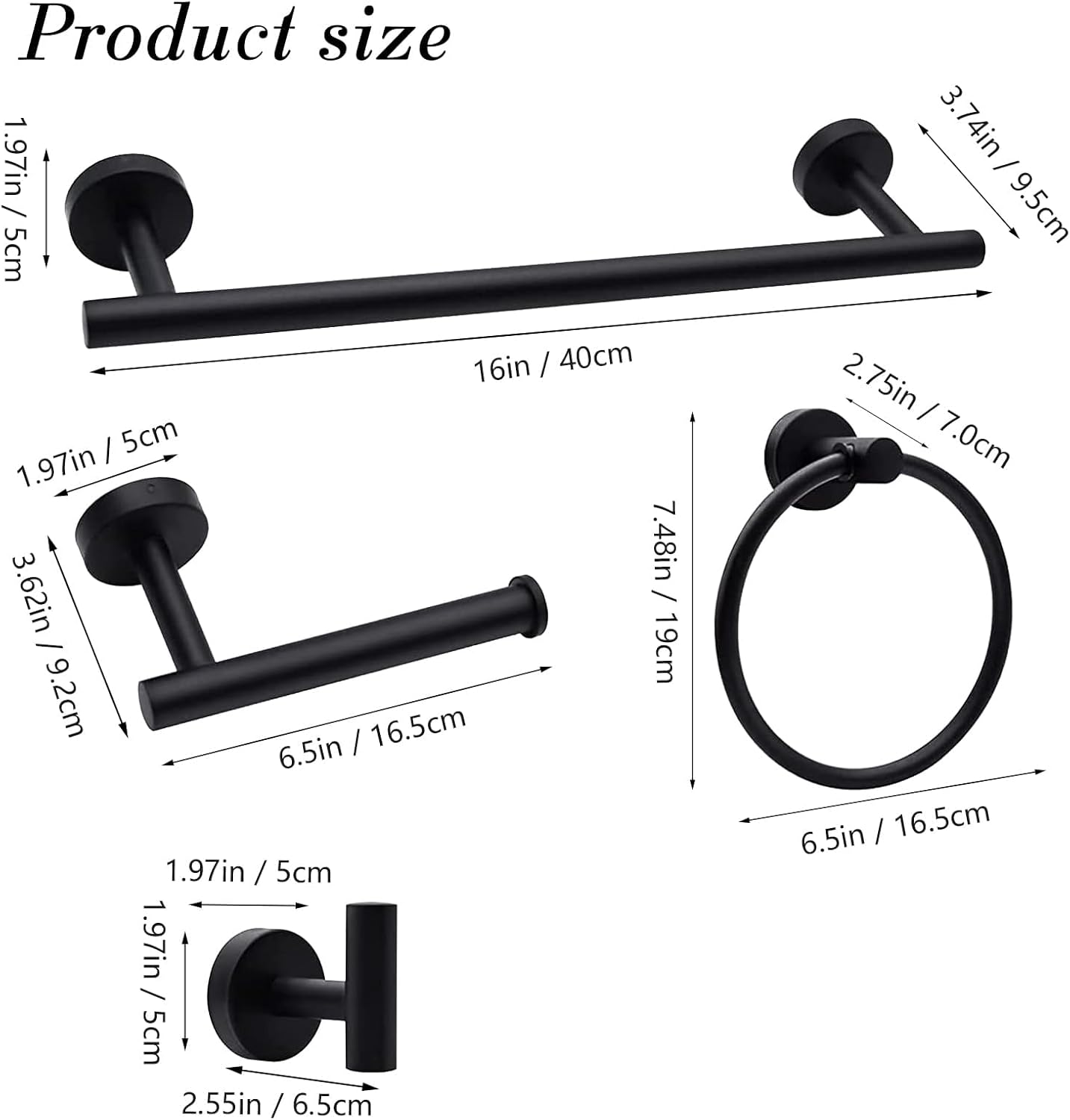 Lckppt 5 Piece Matte Black Bathroom Hardware Set