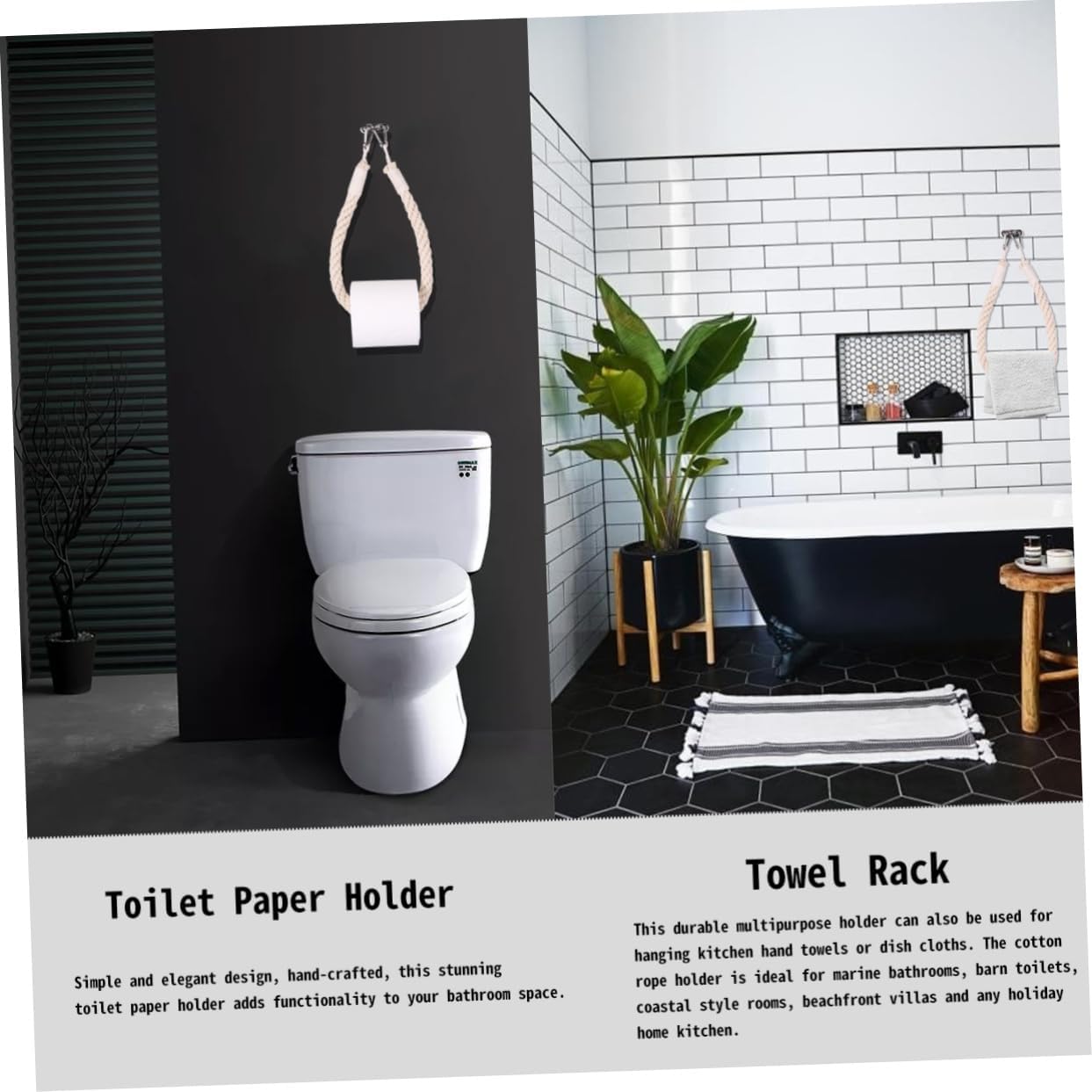 Nautical Rope Toilet Paper Holder with Metal Accessory