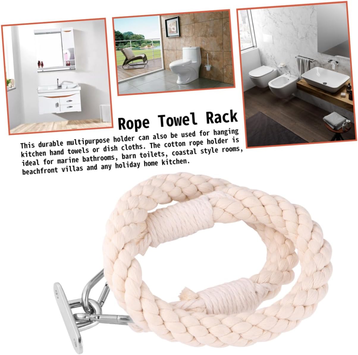 KONTONTY 60cm Cotton Rope Toilet Paper Holder Nautical Decor