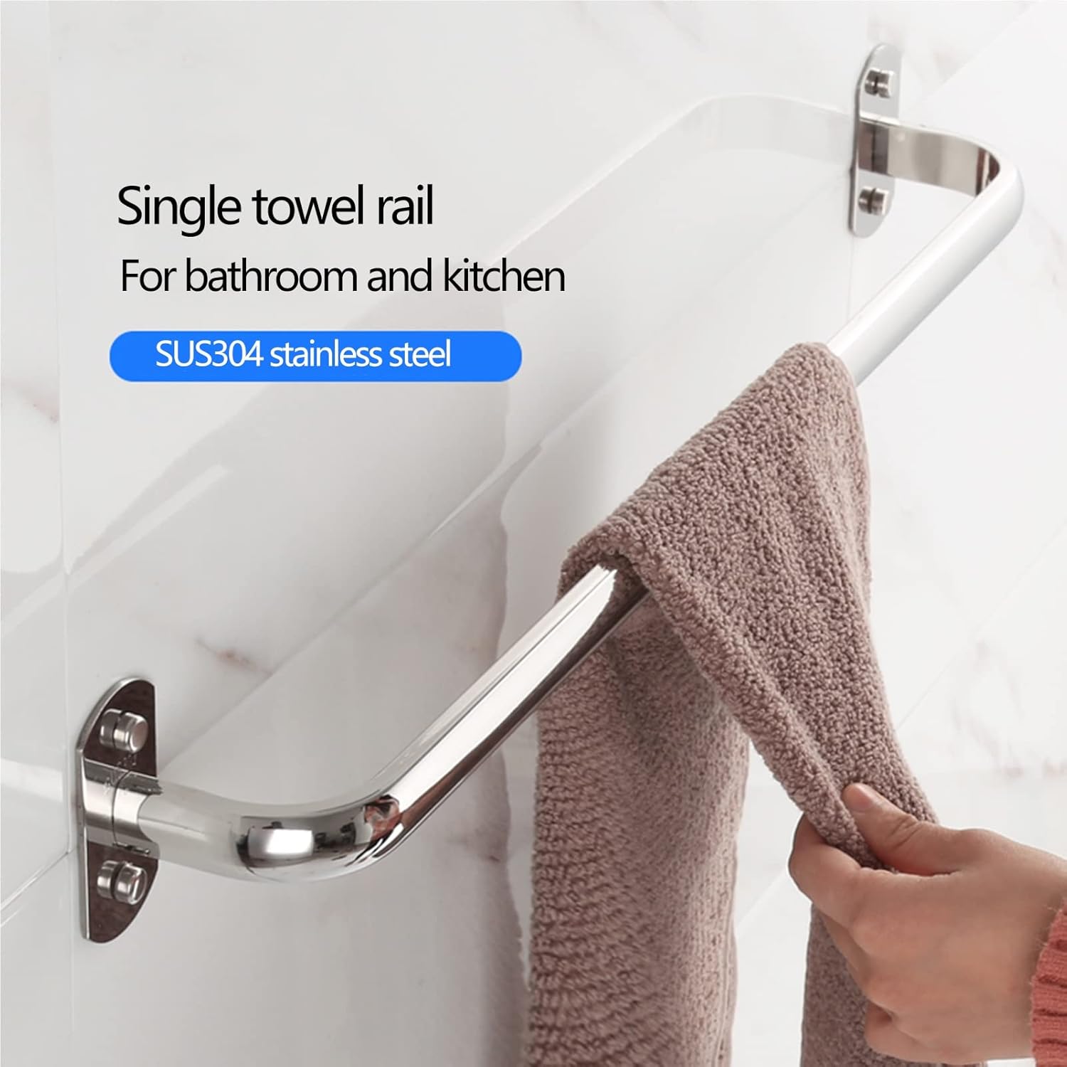 Wall Mounted Towel Bar Rail - Polished Silver 40cm-120cm