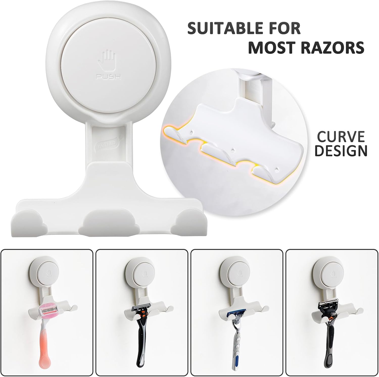 LEVERLOC 2 Pack Razor Holder for Shower Damage-Free Wall Hooks