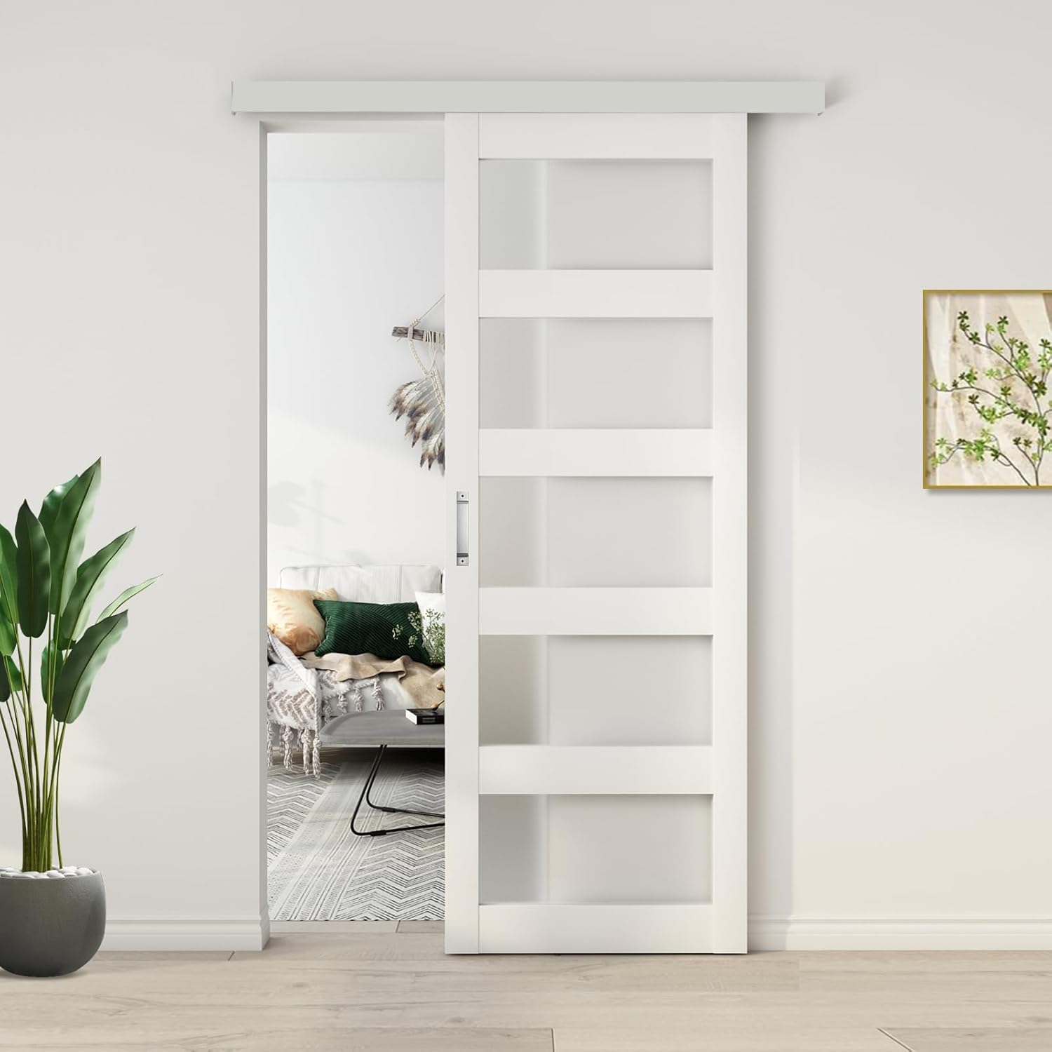 BARNSMITH 30x84 Glass Barn Door with Sliding Hardware Kit