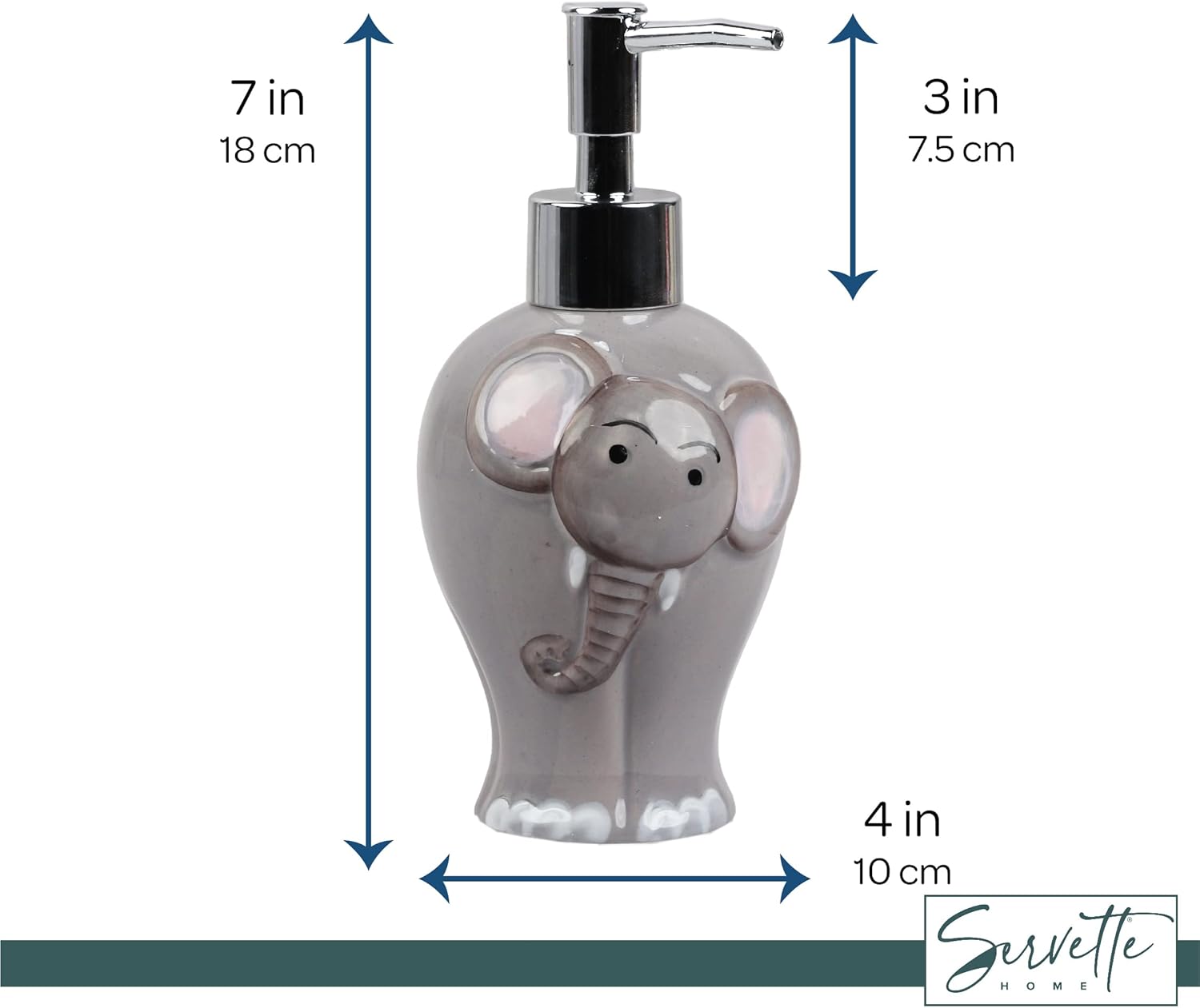 Elephant Soap Dispenser with Pump - Grey Ceramic
