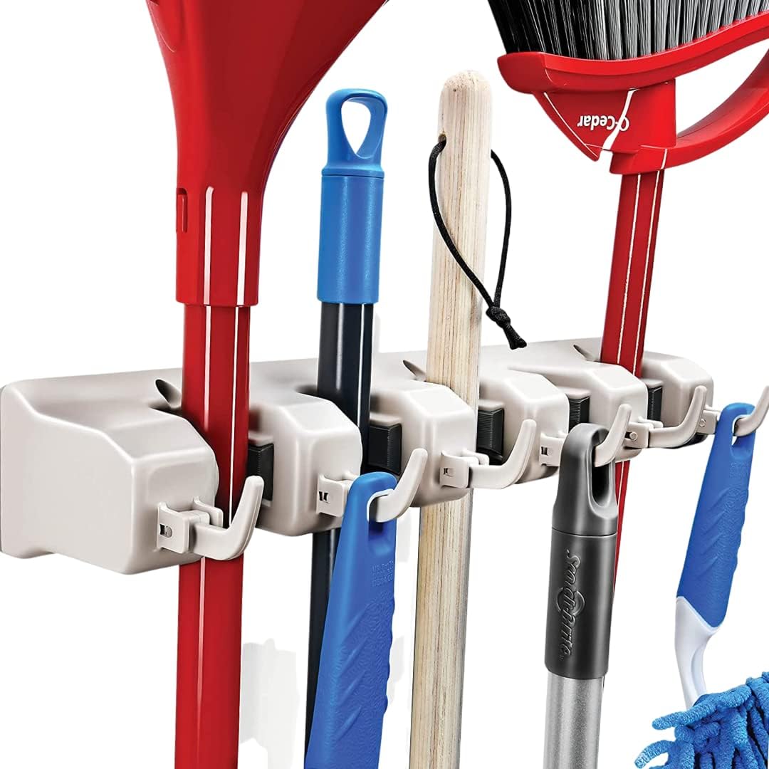 Home-it 5-Position Mop Broom Wall Mount Holder