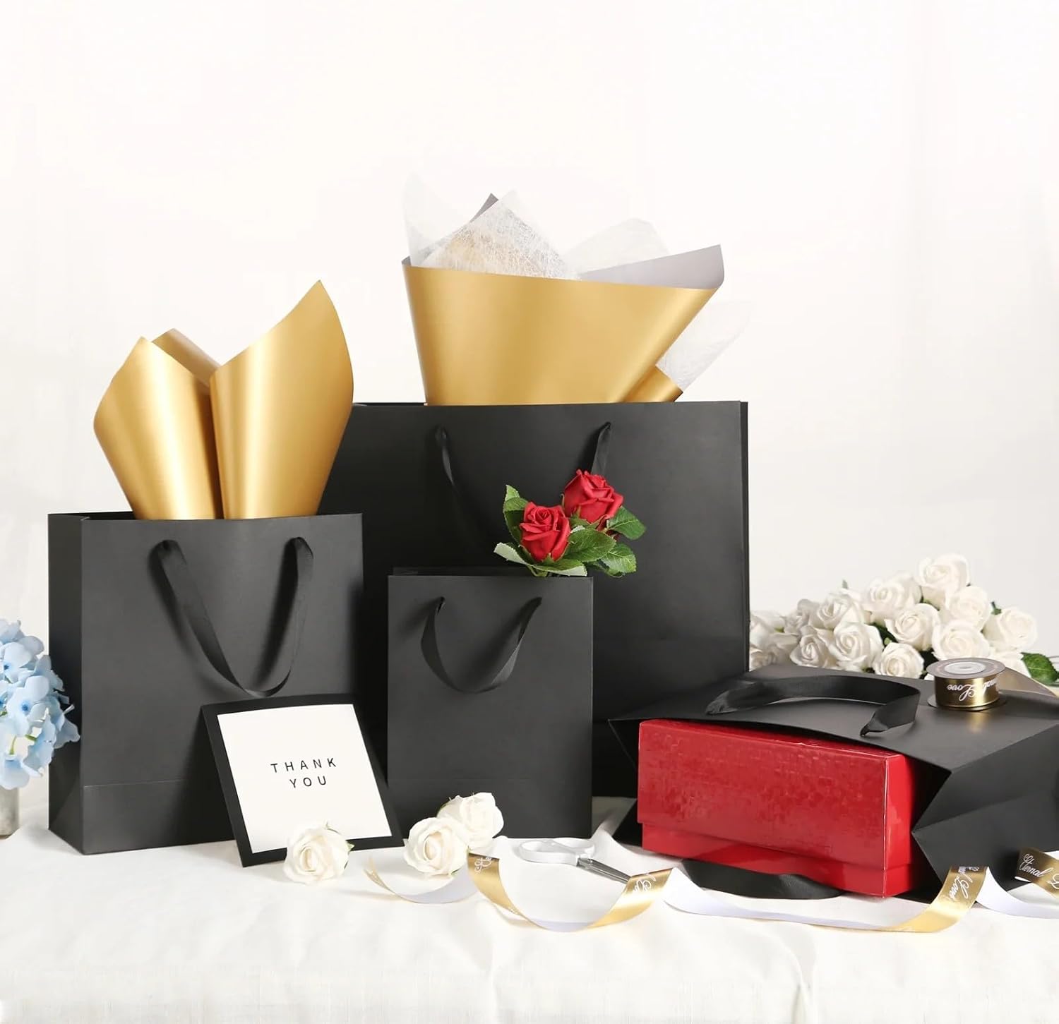 OCCOKO Black Premium Gift Bags 7x4x9 Inches With Handles