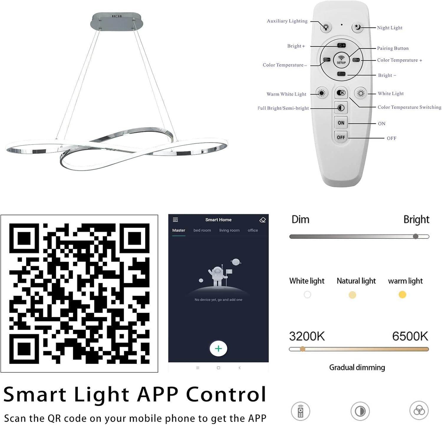 Modern LED Chandelier with Alexa Voice Control Chrome Design 39 Inch