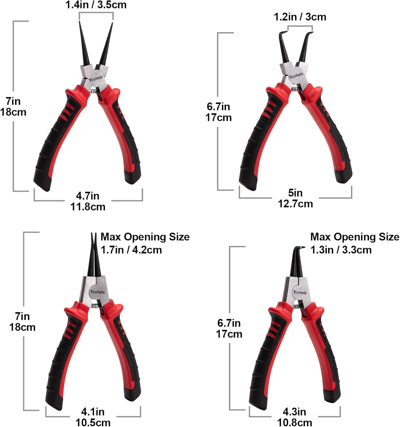 Toolwiz 4 Pcs Heavy Duty Snap Ring Pliers Set