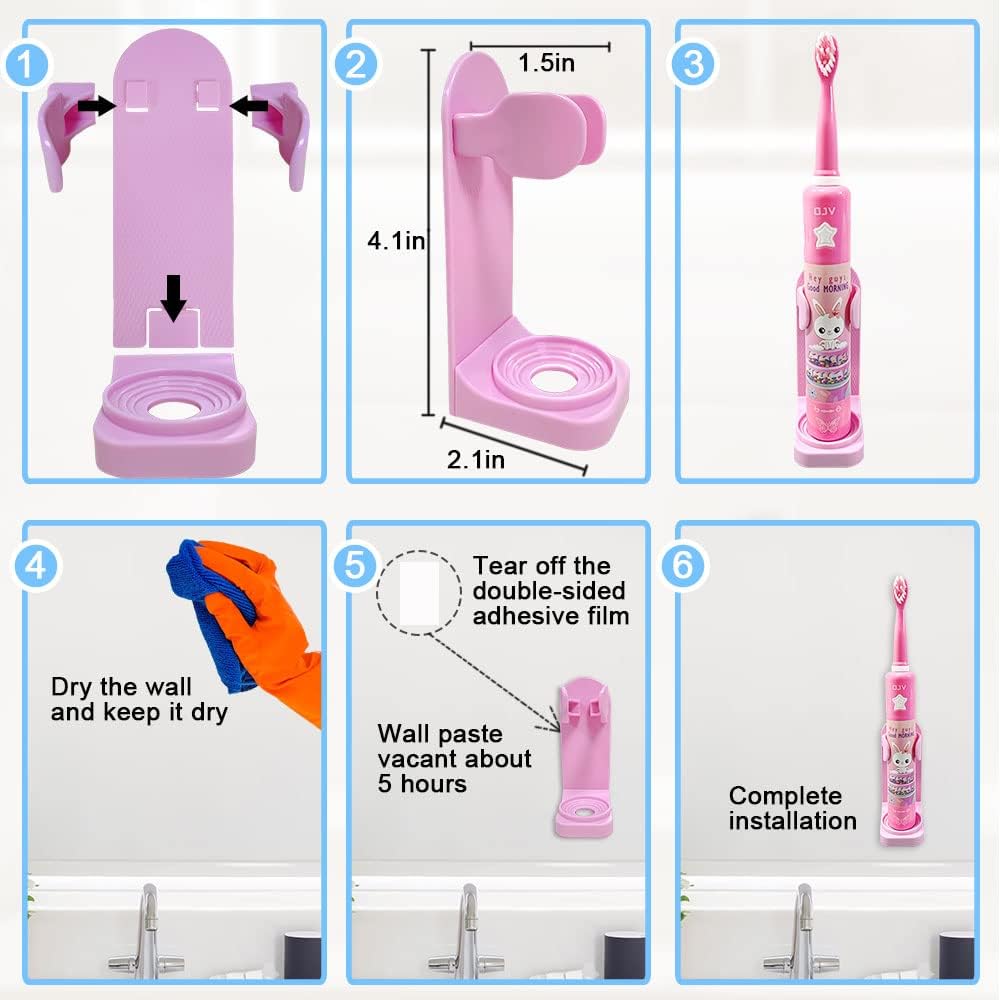 OJV Musical Electric Toothbrush for Kids 3 Modes 2 Min Timer Pink