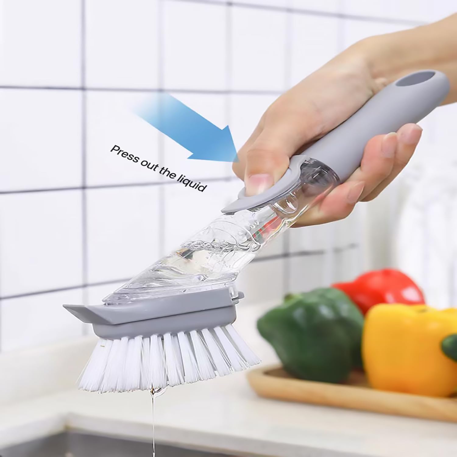Durable Dishwashing Brush with Soap Dispenser and Long Handle