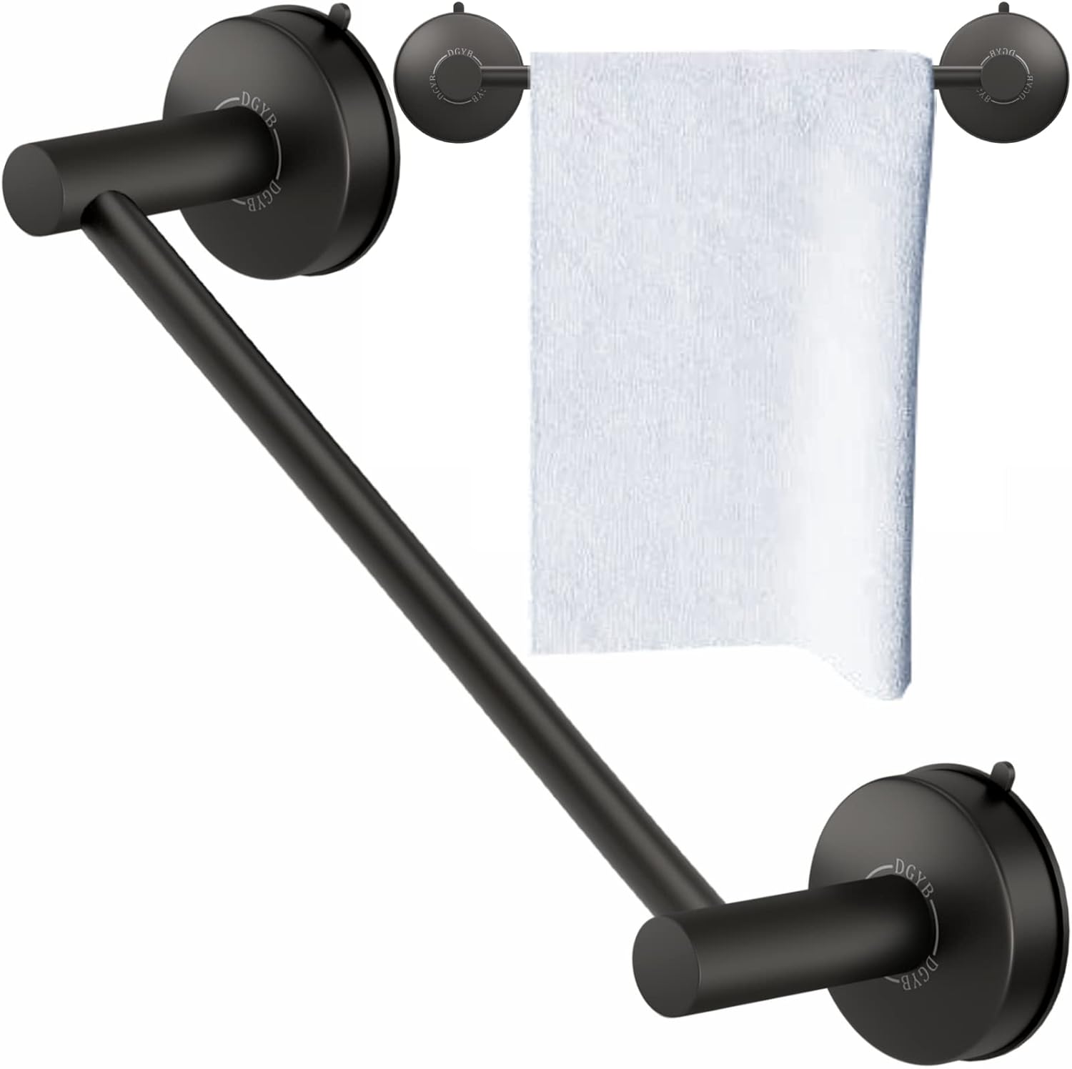 DGYB Suction Cup Towel Bar 17 Inch Matte Black Stainless Steel Bathroom Holder