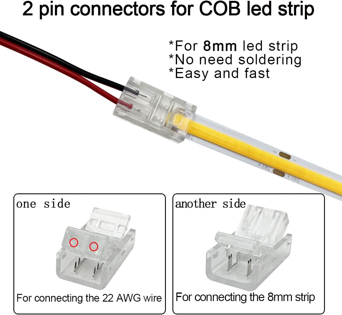 HAMRVL 12-Pack 8mm Cob Led Strip Connectors 2-Pin