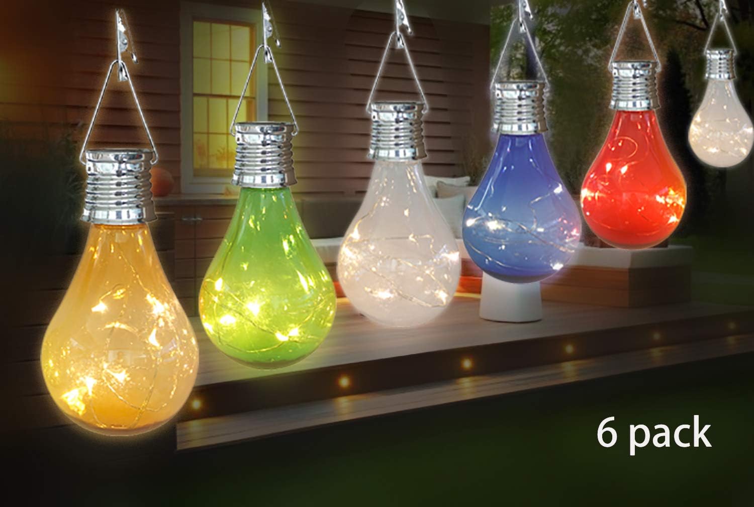 Pearlstar Solar Light Bulbs 6 Pack Outdoor Waterproof Hanging LED
