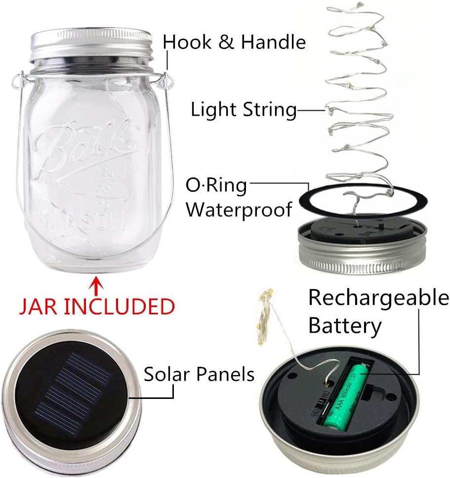 CHBKT 4-Pack Solar Mason Jar Lights with Handle and 30 LEDs
