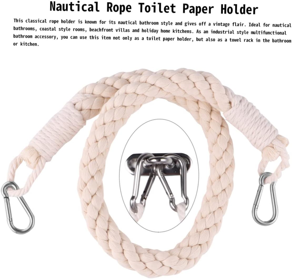 HOMSFOU Nautical Rope Toilet Paper Holder with Metal Hooks