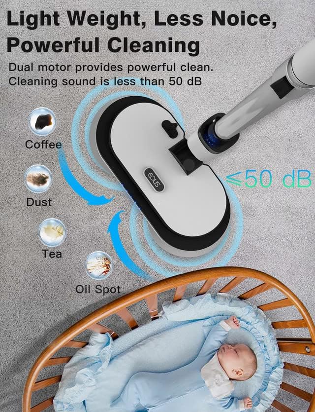 EOUS Cordless Electric Mop with LED Light and 300ML Tank