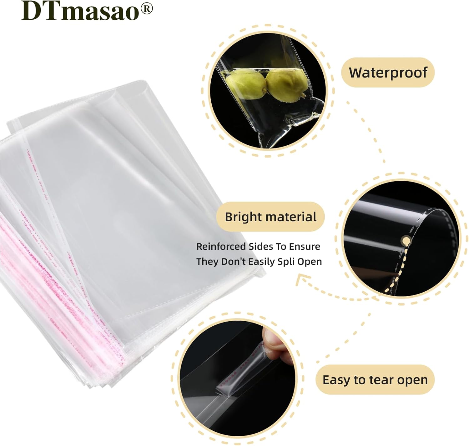 DTmasao 4x6 Inches 200 Pcs Clear Self-Sealing Cellophane Bags