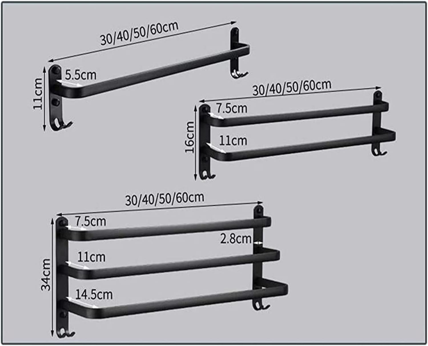 ALDEPO 80Cm Matte Black Towel Rail Shelf