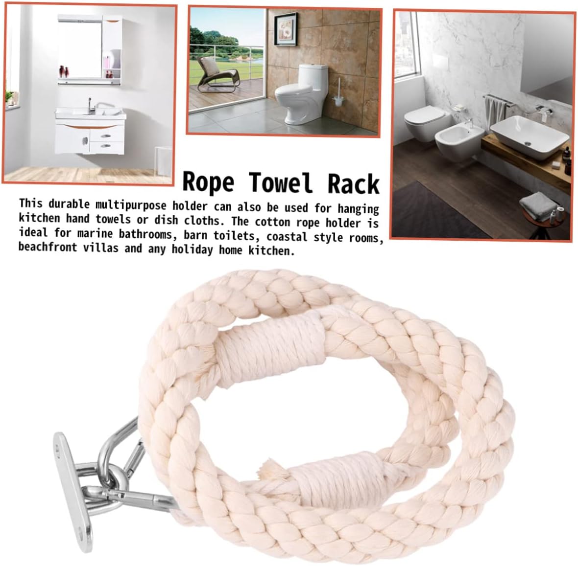 HOMSFOU Nautical Rope Toilet Paper Holder 60cm Wall Mount