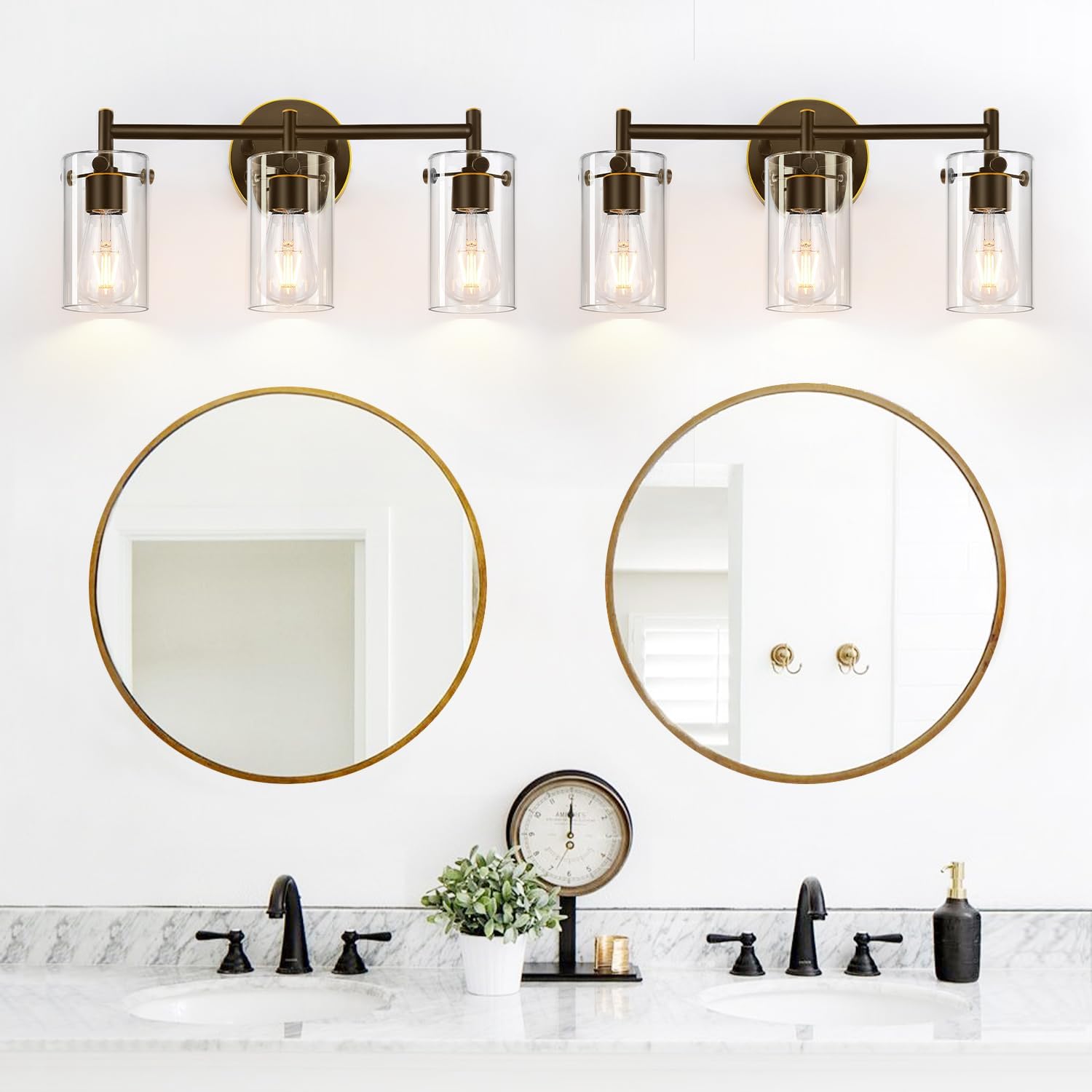 3-Light Oil-Rubbed Bronze Wall Sconce with Clear Glass Shades