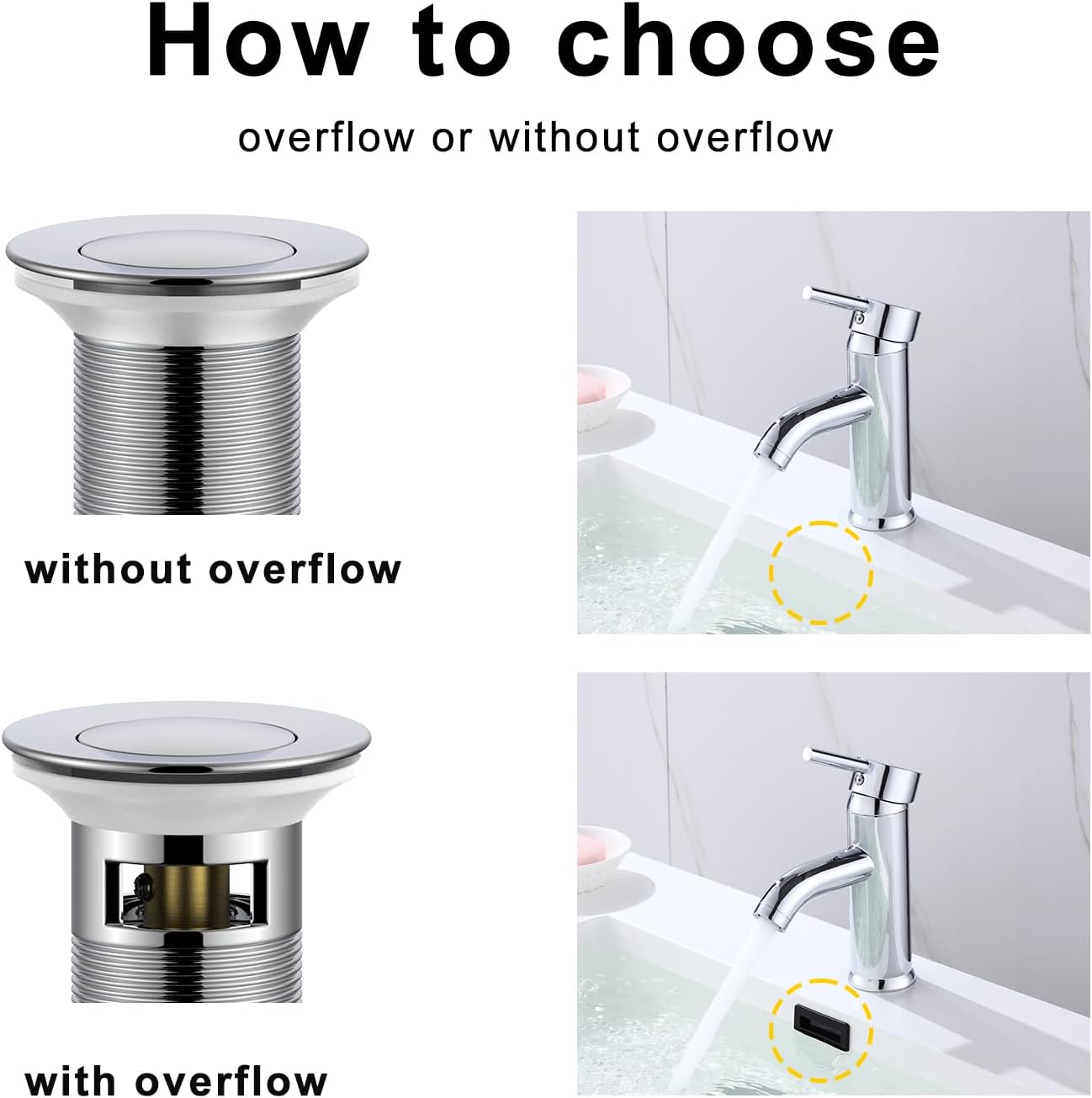 Bathroom Sink Drain Without Overflow Brass and Stainless 304 Chrome Pop Up Stopper