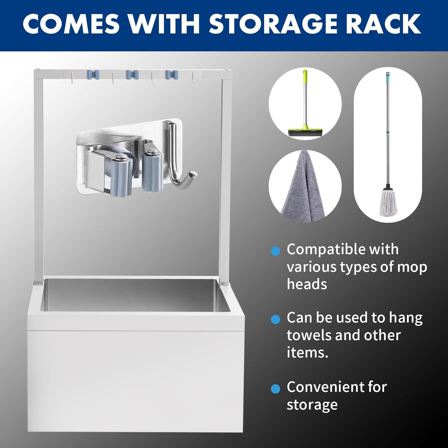 Tongmo Stainless Steel Mop Sink with Tool Rack