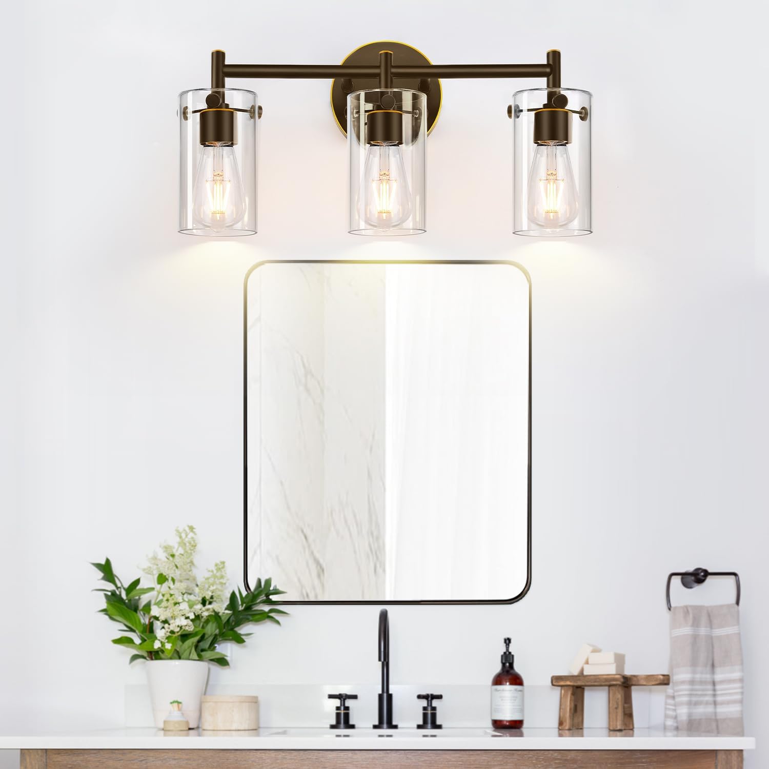 3-Light Oil-Rubbed Bronze Wall Sconce with Clear Glass Shades