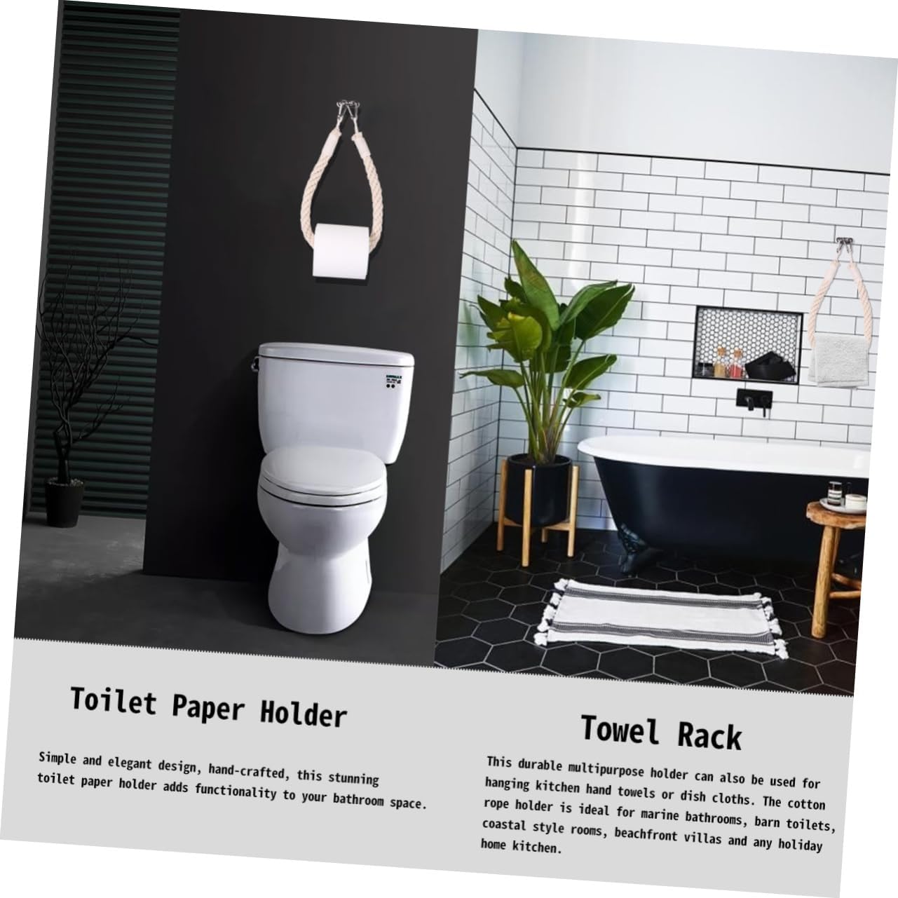 KONTONTY 60cm Cotton Rope Toilet Paper Holder Nautical Decor