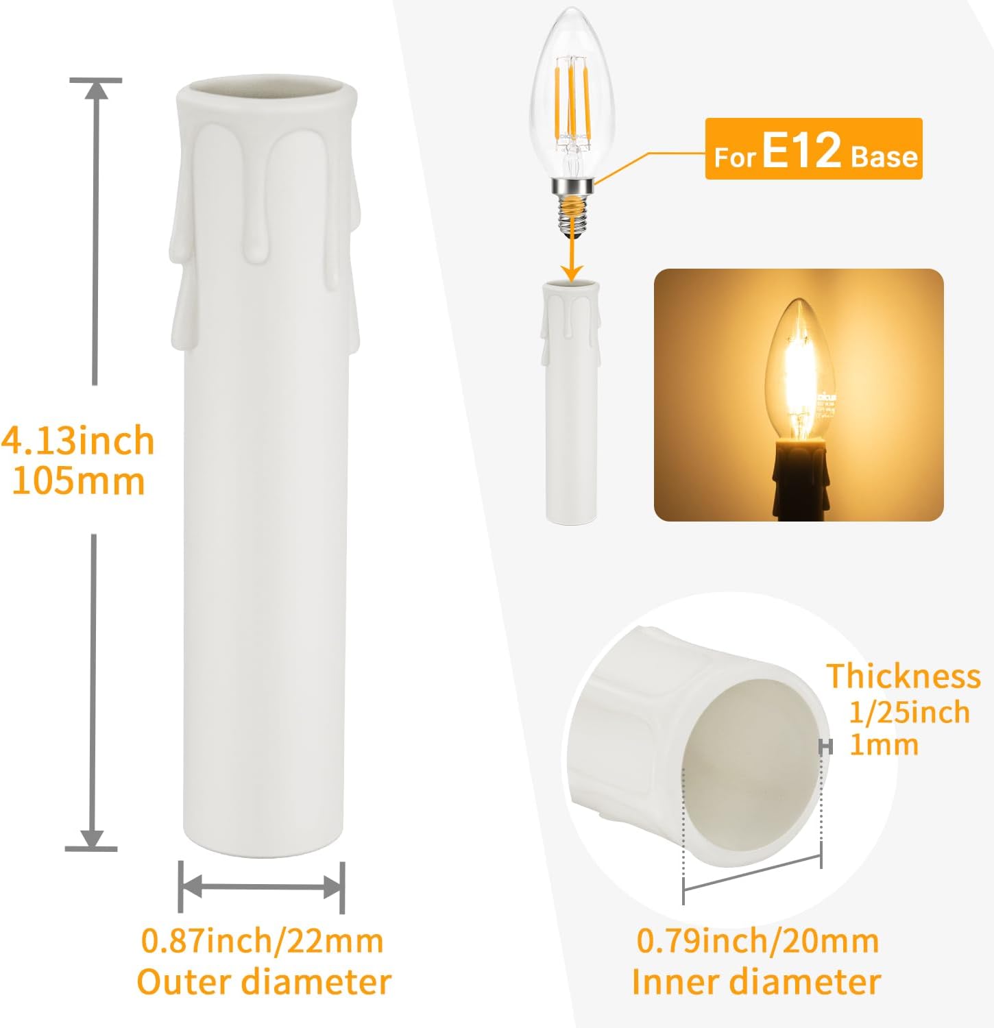 DiCUNO E12 Candle Socket Covers 6 Pcs 4 Inch Candelabra Base Plastic Sleeves