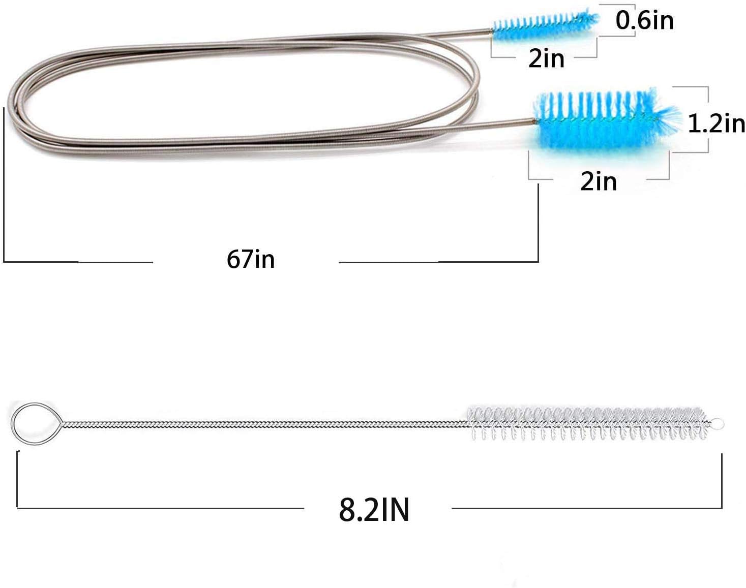 Flexible Drain Brush 67-Inch Nylon Cleaner with 82-Inch Straw Brush Blue