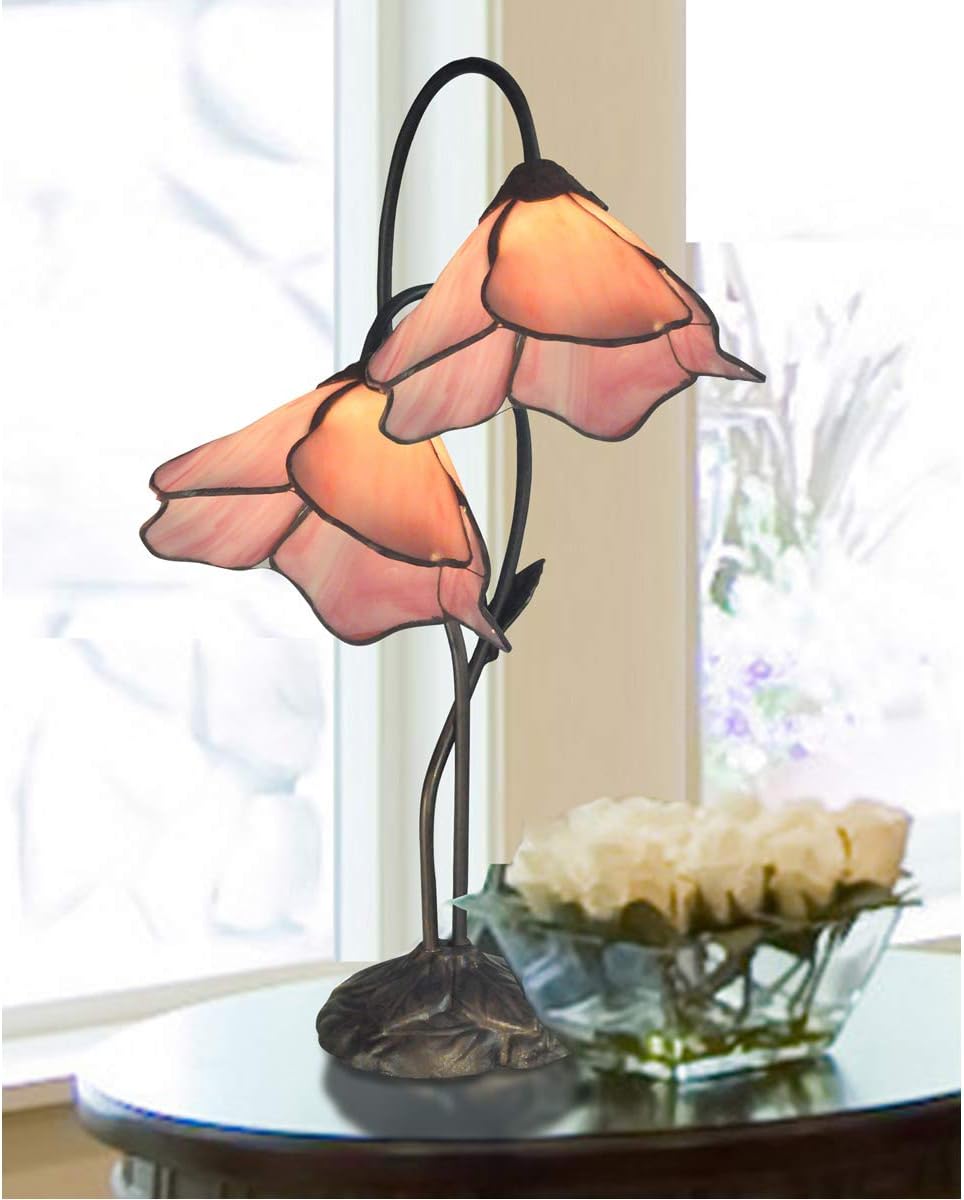 Dale Tiffany TT12146 2-Light Pink Lily Table Lamp in Bronze