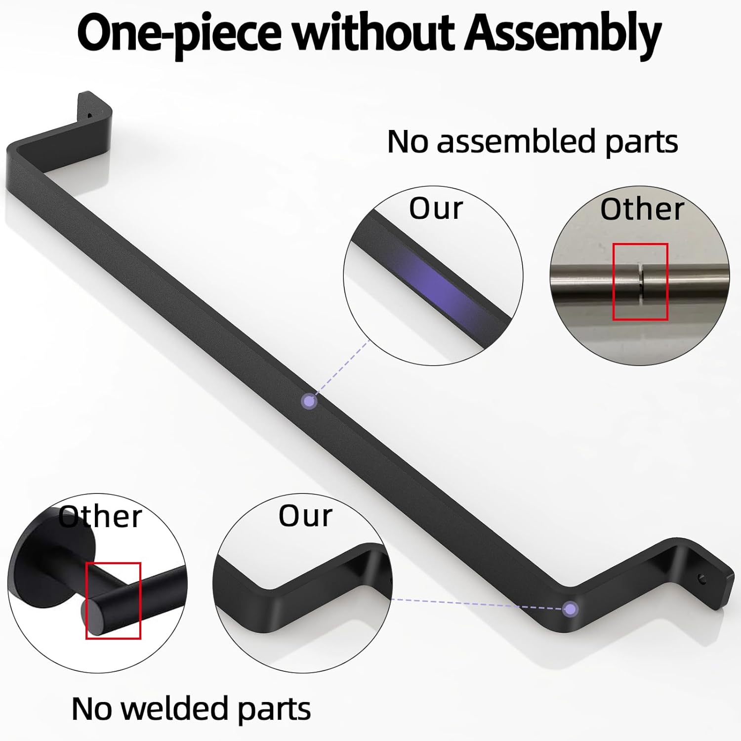 VOTZAAQ 16 Black One-Piece Towel Bar No Assembly