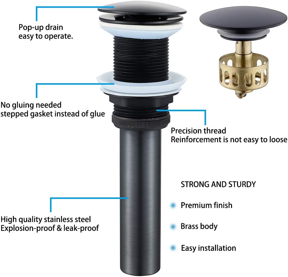 VOTON Matte Black Pop Up Drain Stopper