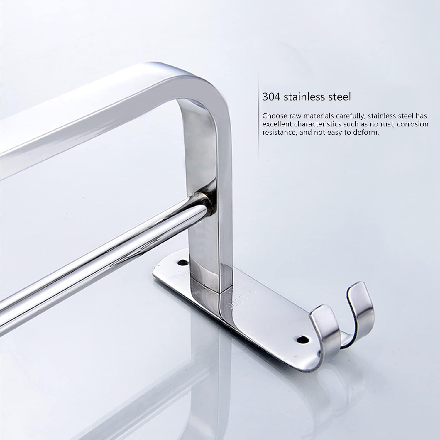 Stainless Steel Double Towel Rail with Hooks for Bathroom and Kitchen