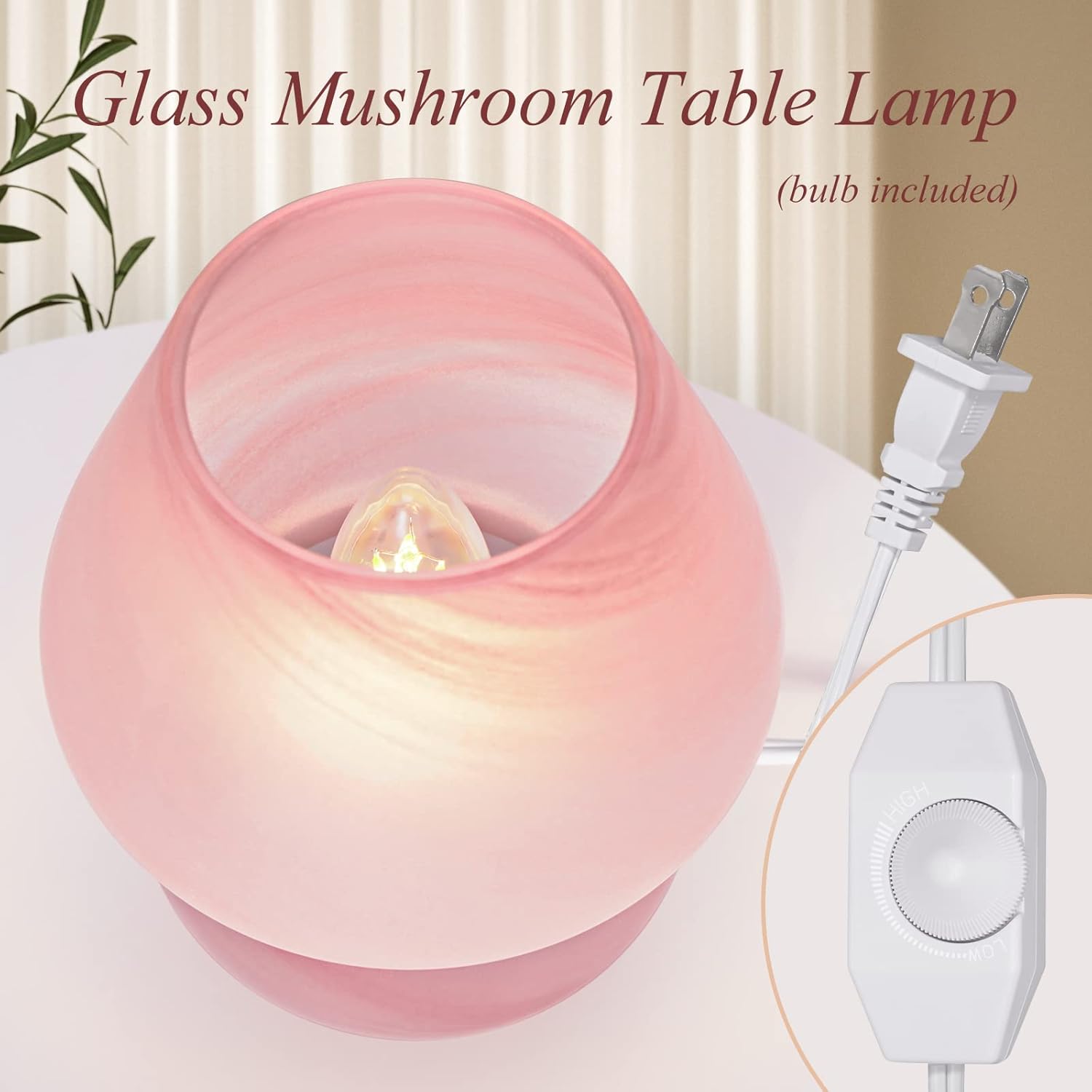 ONEWISH Mushroom Lamp Pink Table Lamp for Bedroom Nightstand