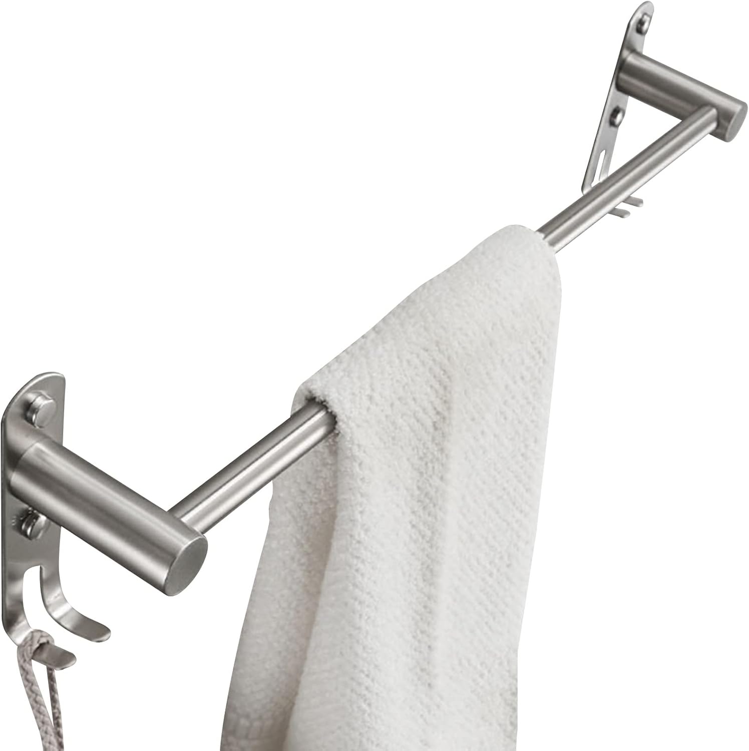 Stainless Steel Towel Rail with 2 Hooks for Bathroom and Kitchen